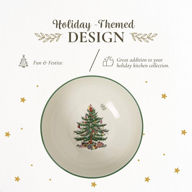 Spode Christmas Tree Round Serving Bowl - 8-Inch Ceramic Bowl for Pasta, Salad, Soup, and Side Dishes - Elegant Porcelain Design, Stackable, Dishwasher & Microwave Safe - Ideal for Holiday Gatherings - Image 3